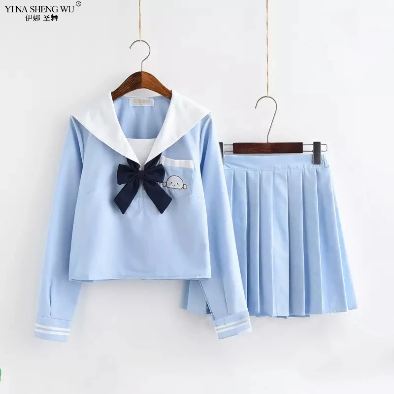 Sky Blue JK Uniforms Anime COS Students Clothing Japanese Korean School ...