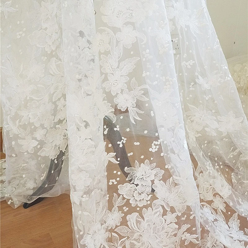 GLace 1Y/lot off white мягкая сетка вышивка кружево швейная ткань свадебное платье