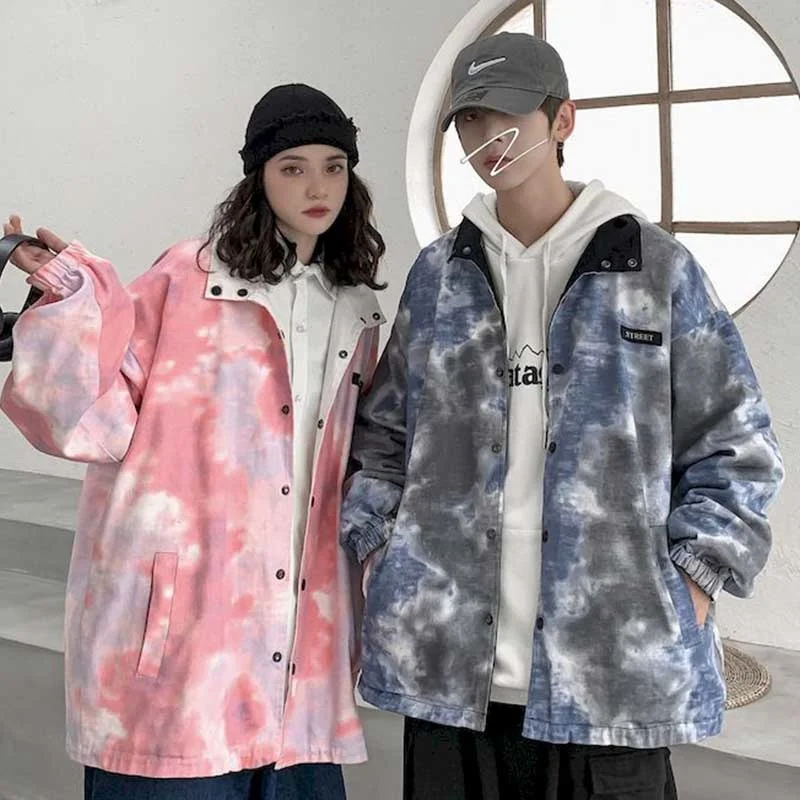 

Autumn Loose Jacket Men's Casual Fashion Coat Tie-dye Trend Double-sided Jacket Square Collar Fashion Trend Loose Wild 2021 New