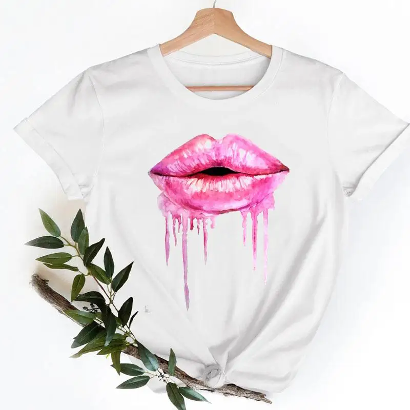 

Funny Lip Watercolor New Trend Graphic T-shirts Tee Shirt Female Tshirt Lady Clothes Casual Fashion T Women Short Sleeve Top