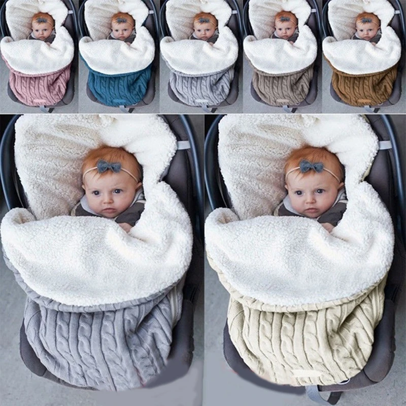 Спальный мешок для новорожденных, зимний теплый утепленный бархатный вязаный теплый спальный мешок, шерстяная коляска, спальный мешок от AliExpress WW