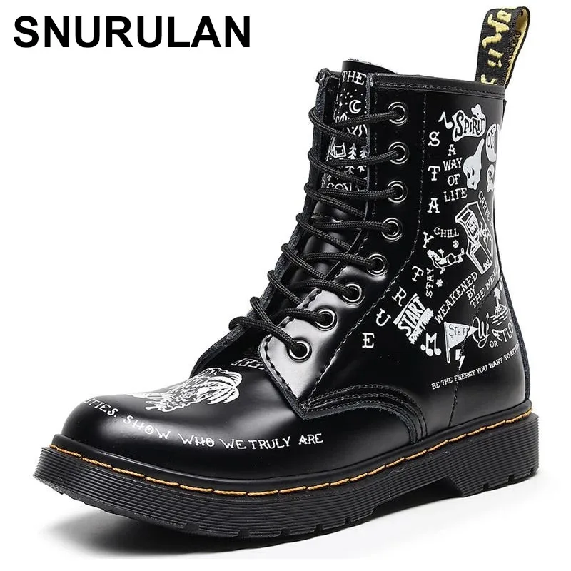 

SNURULANHigh-Quality Women's Shoes Leather Low-Tube Square Heel Lacquered Riding Boots Heightened Non-Slip Stitching Ladies Mart