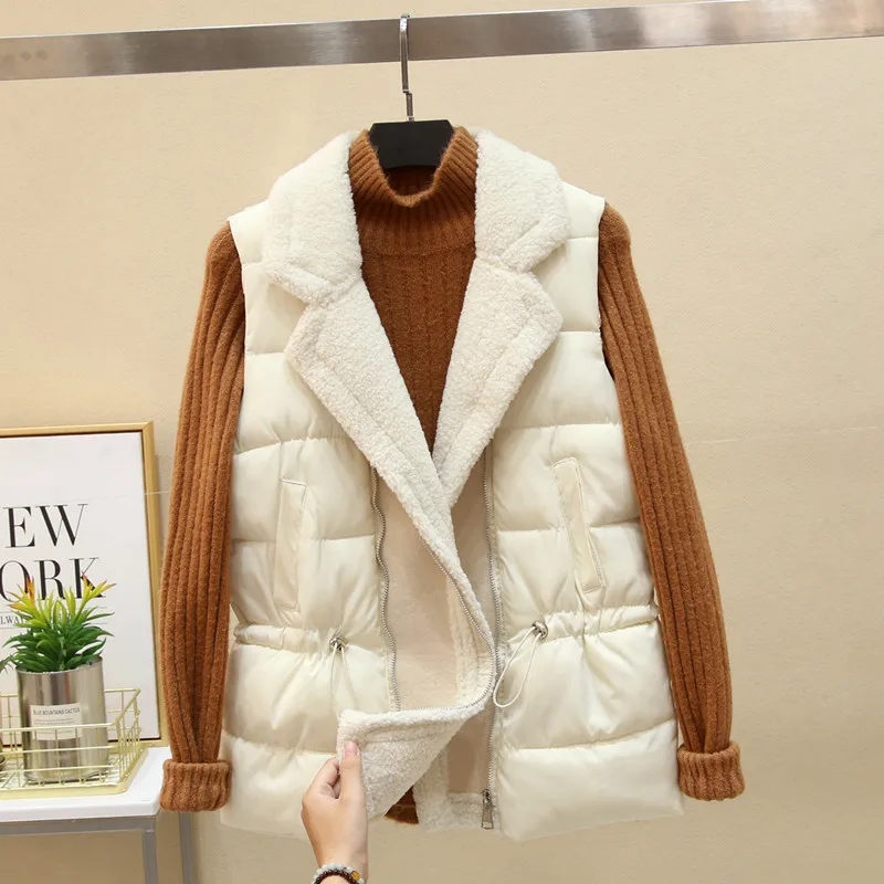 

MUMUZI faux Lamb fur coat spring and autumn cotton turn down collar vest loose fur female vest winter slim waist warm waistcoat