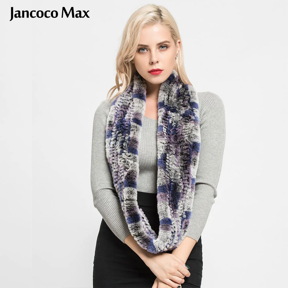 Jancoco Max Настоящий мех кролика длинные шарфы для женщин Высокое качество зима