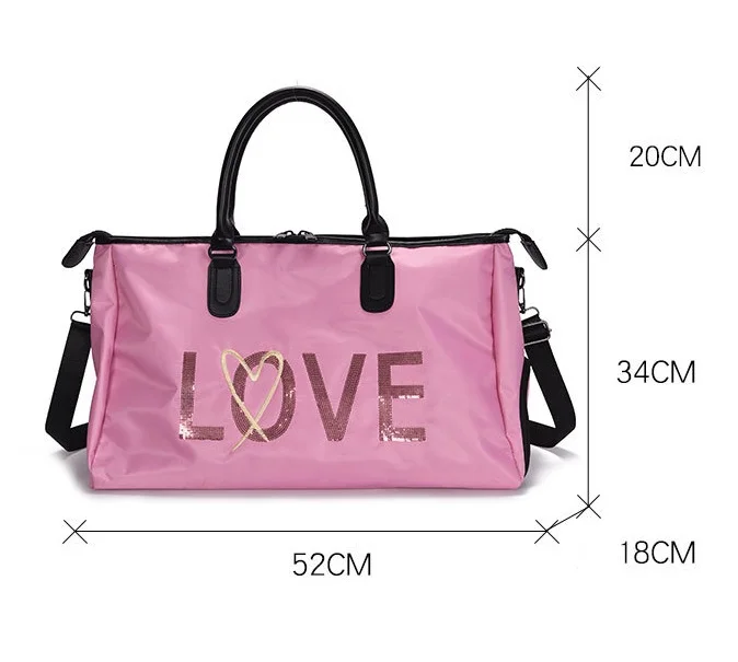 Love Print Waterproof Large Capacity Oxford Travel Bag Unisex Zipper Fitness Gym Handbag Shoulder Messenger Bag Duffle Luggage