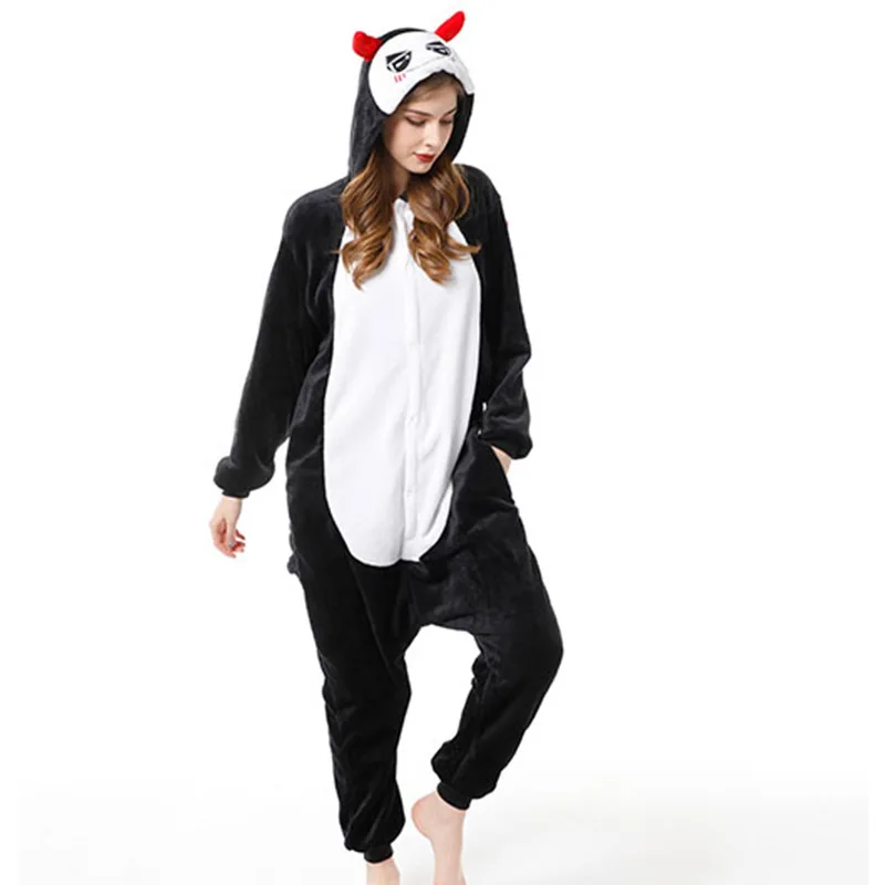 Winter Flannel Kigurumi Women Men Onesies Cute Cartoon Animal Demon Pajamas Set Unisex Pyjama Pijama Sleepwear