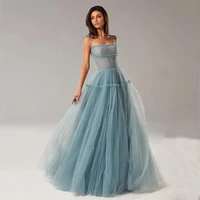 sodigne elegant tiered tulle long prom dresses 2021 a line princess sexy backless floor length evening party gowns
