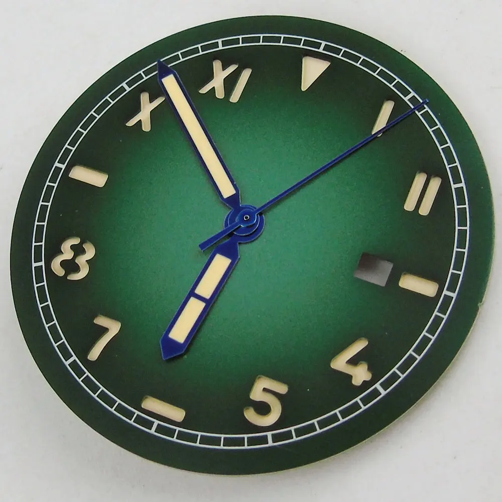 

Roman Number 36mm*0.7mm Green Watch Dial Face fit MIYOTA 8215 821A 8205 DG MINGZHU 2813 Date Blue Watch Hand