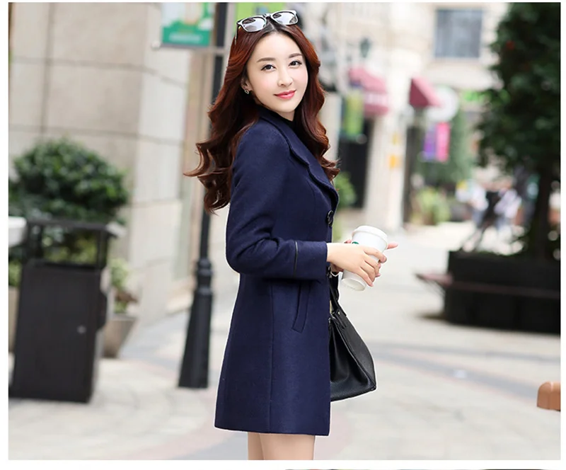 Женское модное однотонное двубортное шерстяное пальто высококачественный