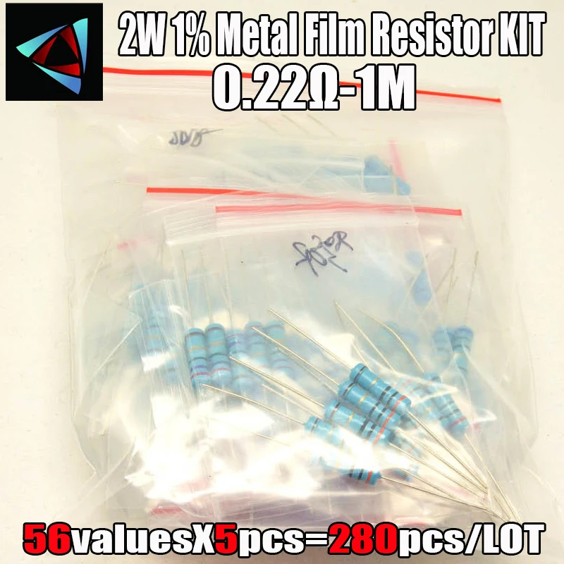 280 шт. 2 Вт 1% 0.22R-1M 56ValuesX5Pcs металлическая пленка комплект резисторов в ассортименте