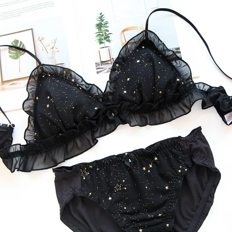 Комплект женского кружевного нижнего белья с оборками бесшовное нижнее белье |