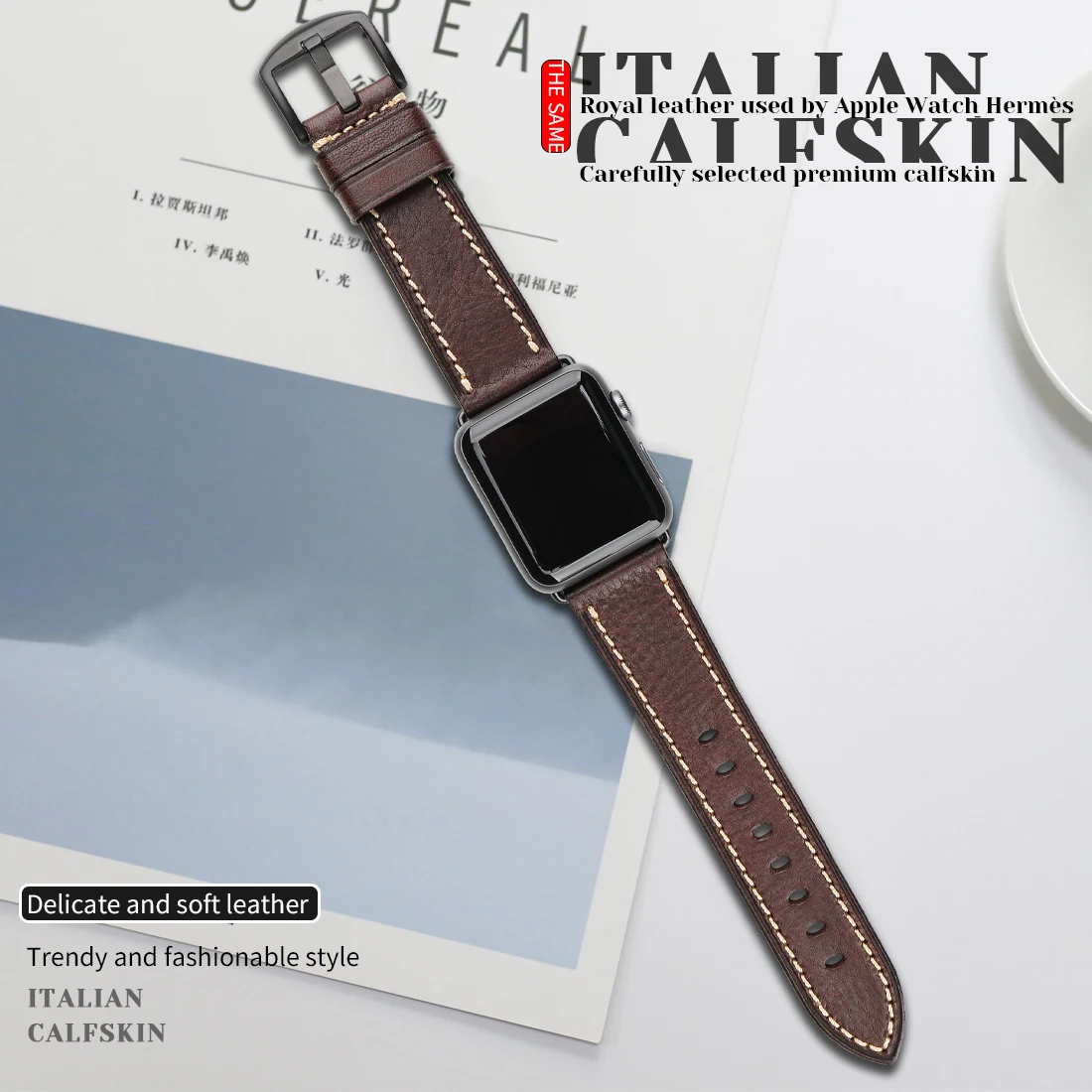 Ремешок кожаный MAIKES для Apple Watch Band итальянский Браслет из телячьей кожи iWatch Series 7 6