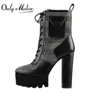 Onlymakerженские ботинки на платформе с круглым каблуком, на шнуровке, на высоком массивном каблуке, обувь для вечеринок, полусапожки больших размеров