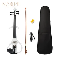 naomi 44 white electric violin set ebony fittings tailpiece fingerboard chin rest w bowrosinaudio cable white student violin