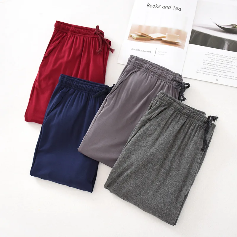 Plus Size Spring Autumn Men Modal Sleepwear Trousers Leisure Sleep Long Pants For Male Loose Elastic Thin Sleep Bottoms Homewear