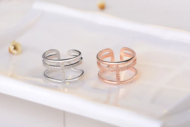 Новое модное многослойное микро CZ циркониевое перекрестное кольцо для женщин