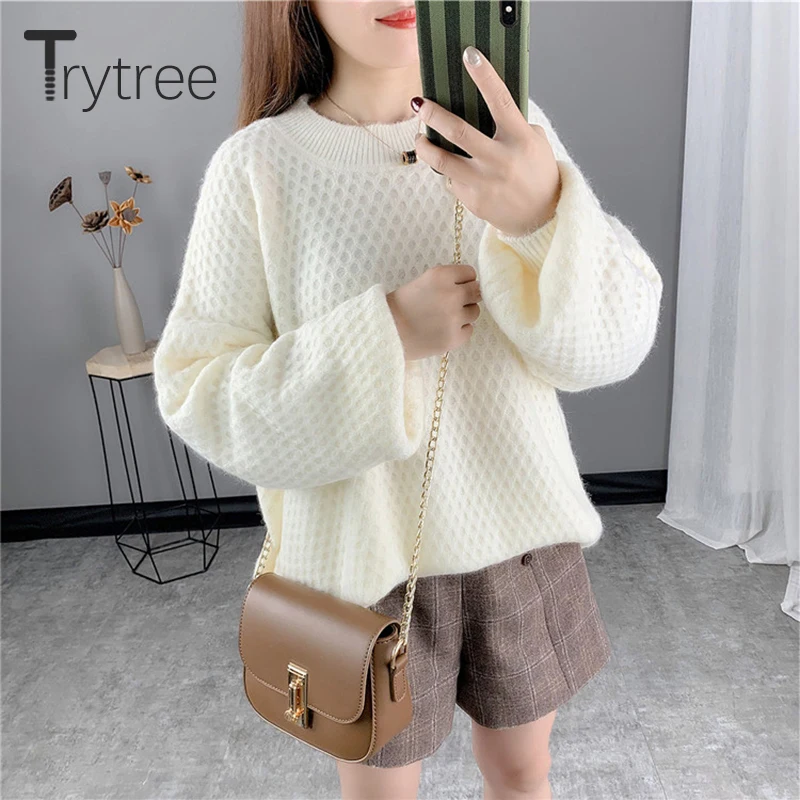Trytree 2019 осень зима женский свитер Повседневный с o-образным вырезом компьютерный