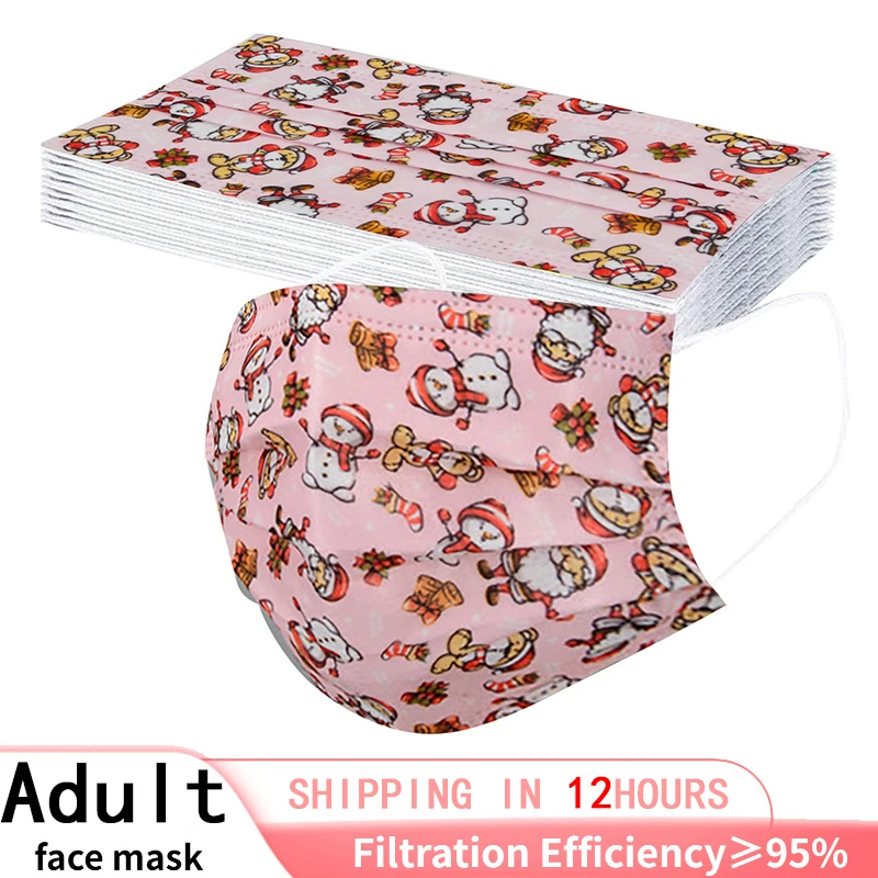 Маска для лица Новогодняя одноразовая из нетканого материала с 3-слойным