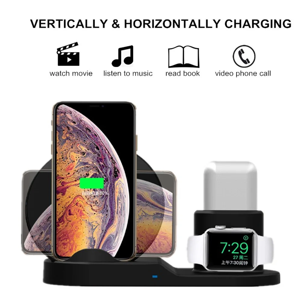 

3 in 1 Wireless Charger Base For Iphone11 12 Xiaomi Samsung 10W Fast Mobile Phone Bluetooth Headset Charger Desktop Decoration