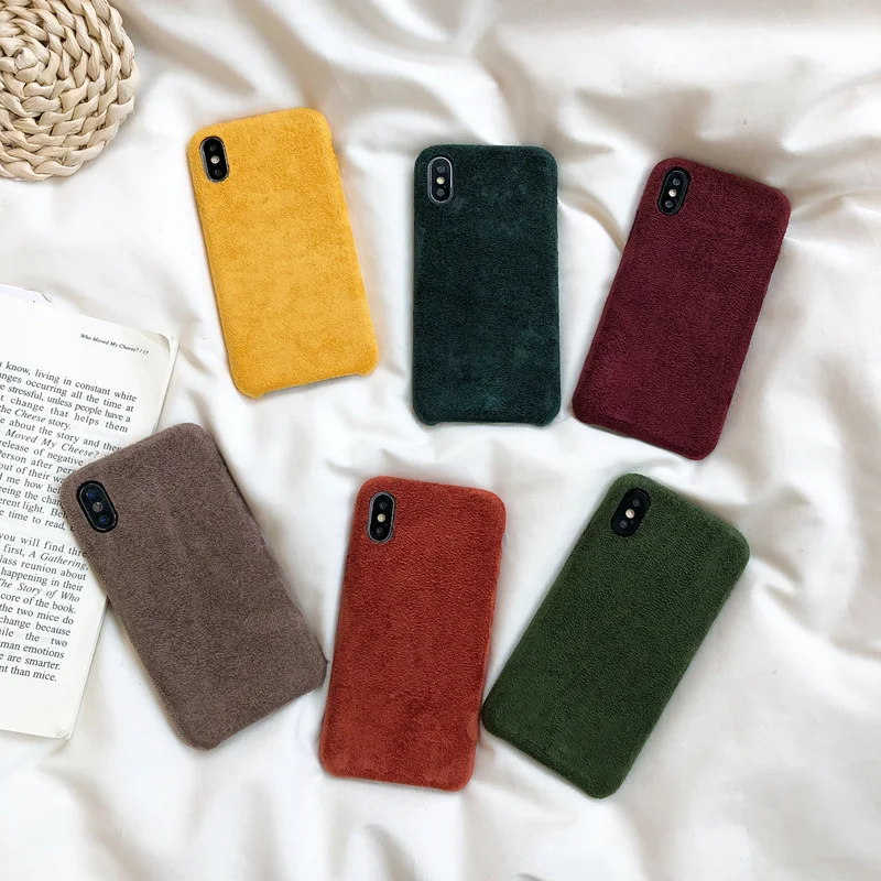 Модный однотонный чехол для iphone XS Max XR X, чехол для iphone 6, 6 s, 7, 8 plus, милый зимний чехол s, шерстяная ткань с мягким ворсом