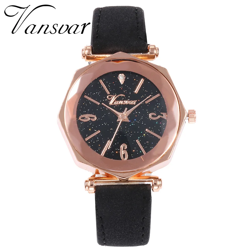 

Korean Women's Wristwatch Luxury women's Wrist Watch Fashion Pink PU Strap Diamond Dial Starry Sky Digital Ladies Quartz Watches