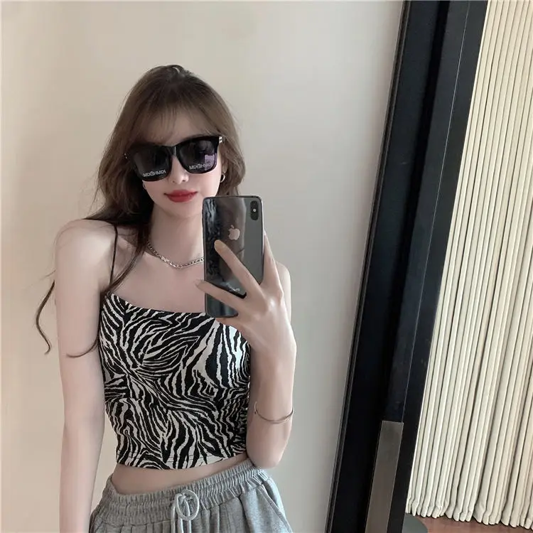 Women Corset Tops Autumn Zebra Pattern  Straps Short Knitted Sleeveless Top For Women Tank Camis Crop Top For Women images - 6