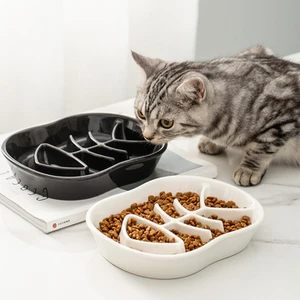 Slow Food Bowl Ceramic Cat Bowl Non-slip Dog Bowl Single Bowl Choke Prevention Cat Slow Food Bowl Pet Supplies Dog Food Bowl