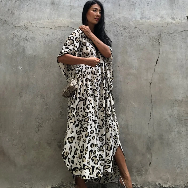 2021 пляжный кафтан бикини накидки богемный принт летнее платье миди Туника