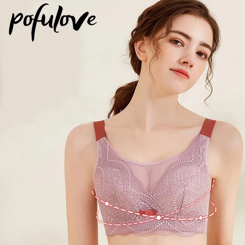 

Plus Size Bra Women Lingerie Lace Bra Sexy Push Up Bra Brasieres Para Mujer Lace Front Pink Wireless Wire Free Underwear