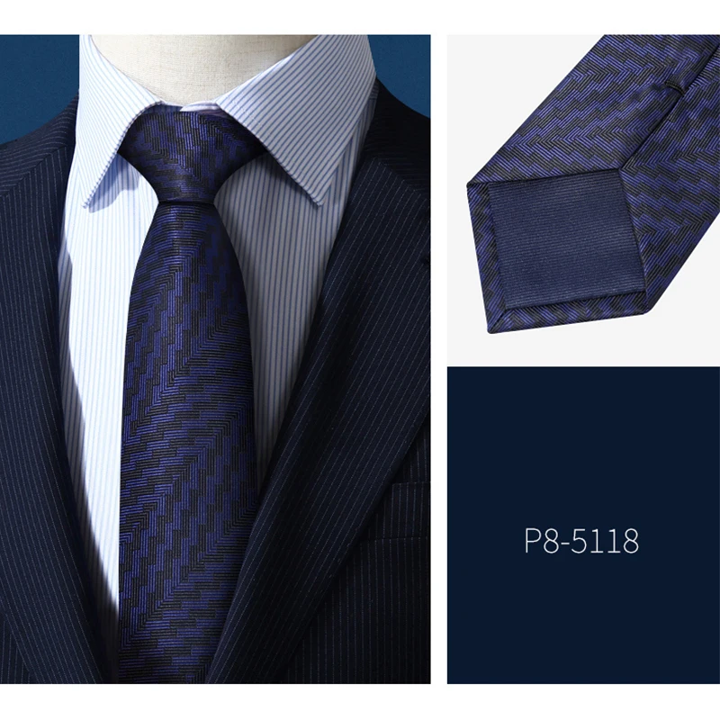 2021 New Fashion Business Tie For Men  High Quality Necktie Navy Blue Wave Striped 8CM Wide Gentleman Dress Suit Gift Box