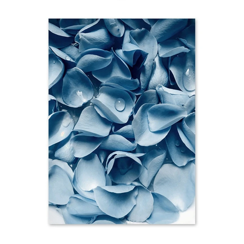 Картина на холсте в скандинавском стиле голубой Одуванчик листья розы морская