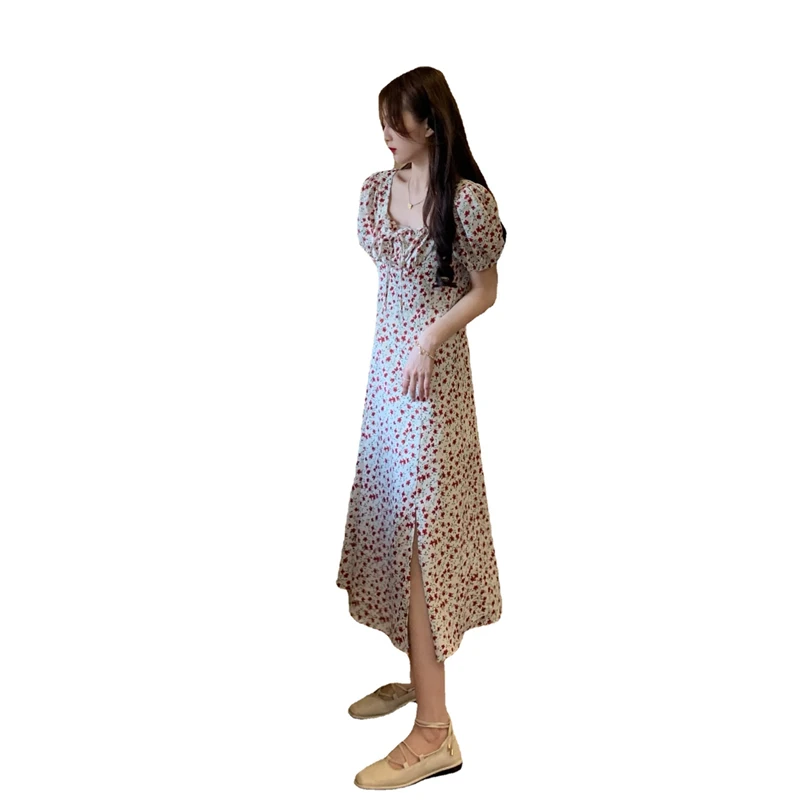 

Women Fashion Holiday Long Dress Summer Floral Print Maxi Dress Sexy Sling Tie Up Sleeveless Slit Dress Y945