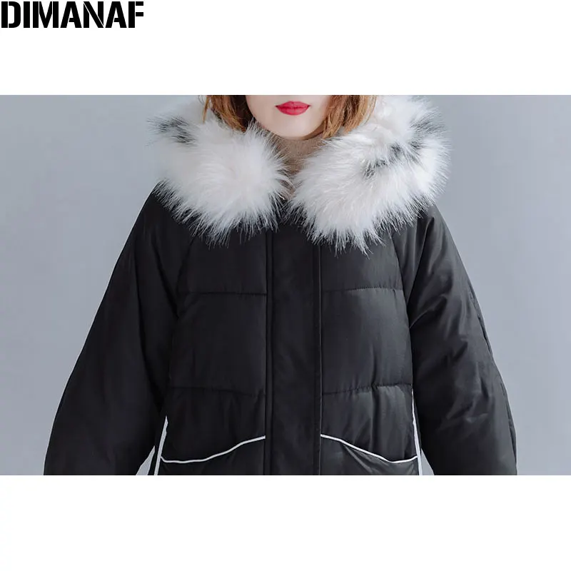 Женская парка с длинным рукавом DIMANAF толстая теплая хлопковая куртка черного