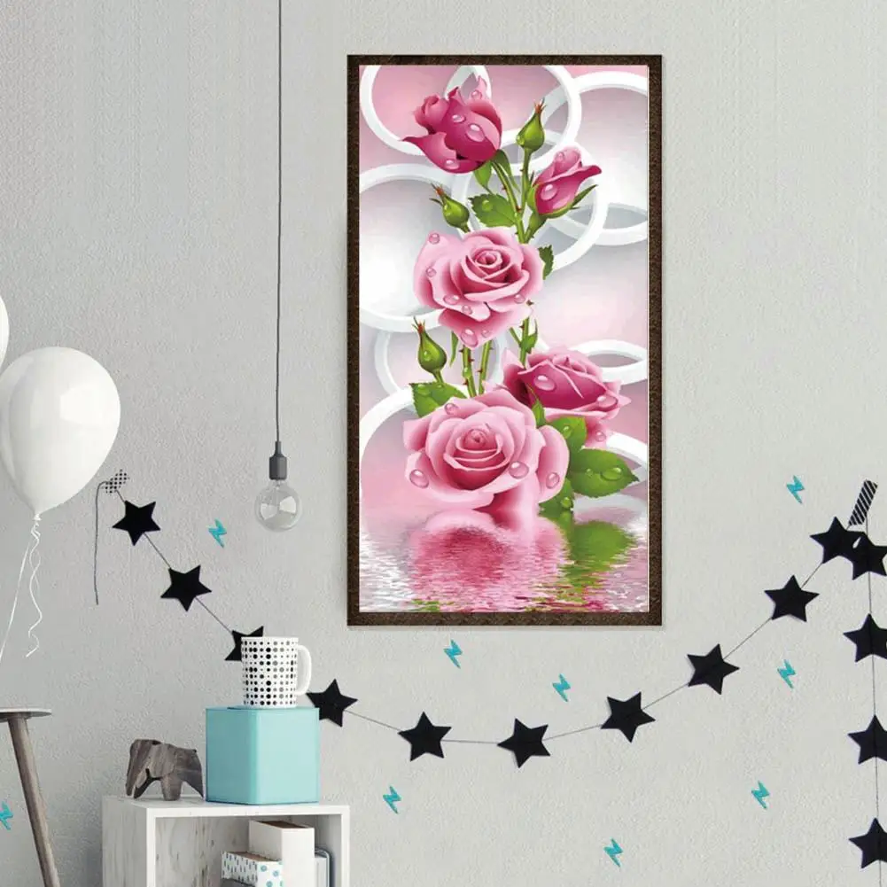 5D Full Drill Mosaic Round Diamond DIY Painting Pink Flower Handmade Cross Stitch Craft Embroidery Kits Household Decor | Дом и сад