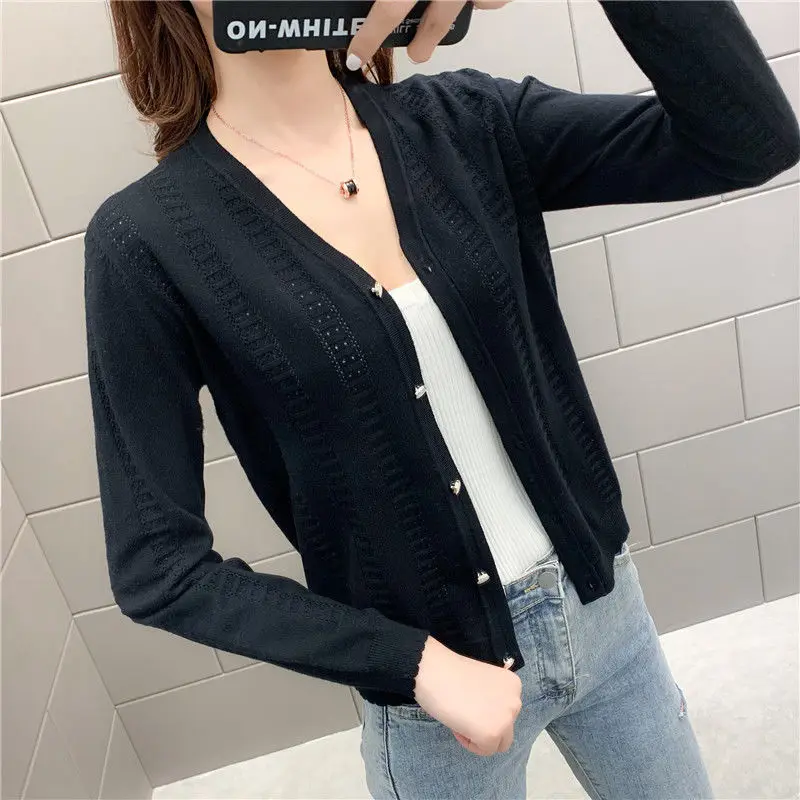 Женский короткий вязаный кардиган тонкий с длинным рукавом Солнцезащитный