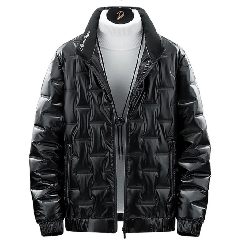 Autumn winter light and shiny cotton coat men's loose large size fat 8XL short section youth mens jacket casual stand collar top