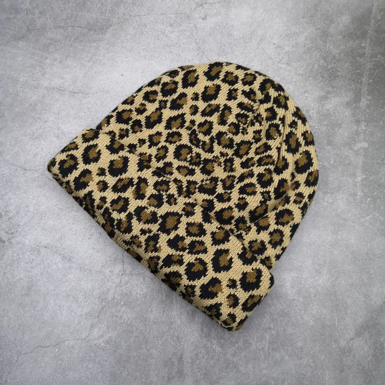 

Korean retro Leopard knit wool hat Winter Hats for Men/Woman Casual Unisex Warmer Bonnet Female Beanie Cap Solid Hip-hop Caps