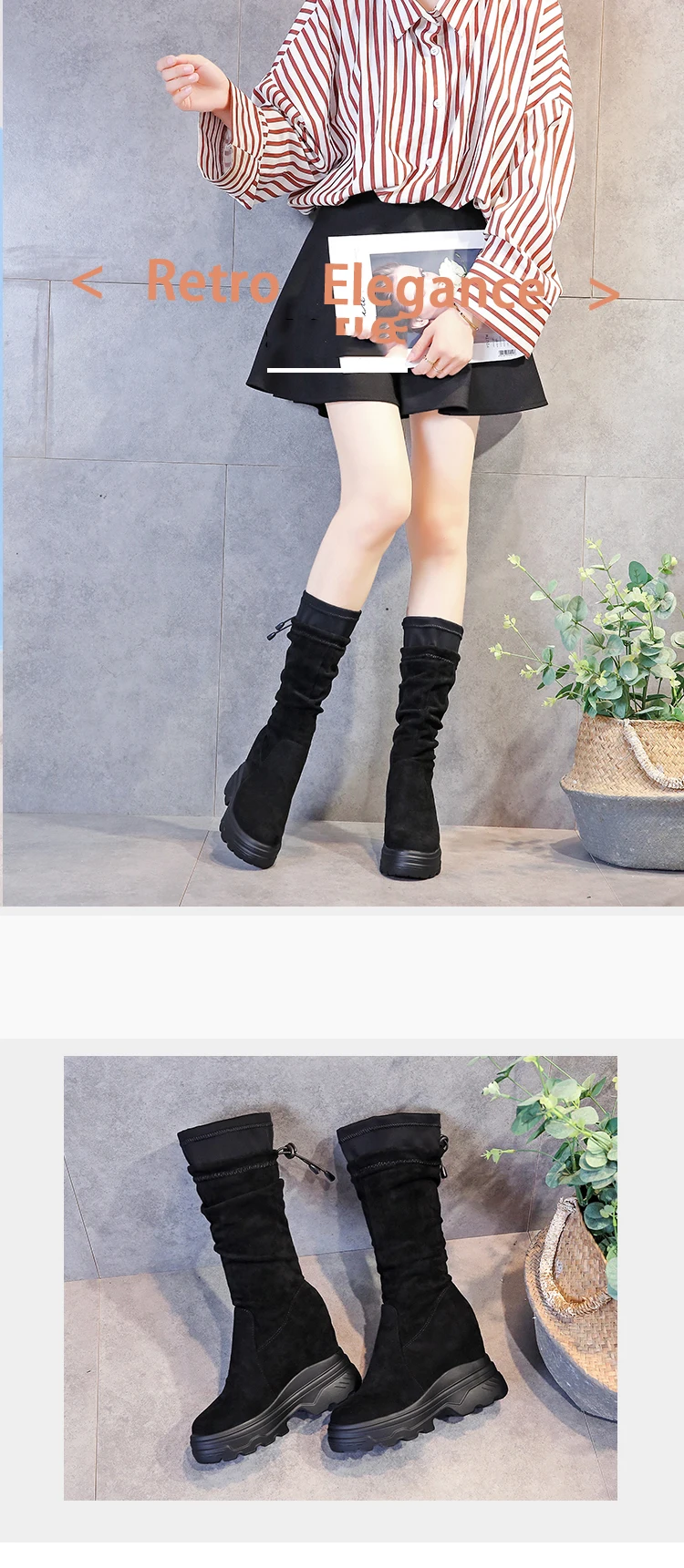 SWYIVY Chaussure Femme/обувь на танкетке до середины икры женская зимняя обувь г. Женские ботинки на платформе без застежки женские ботинки из флока