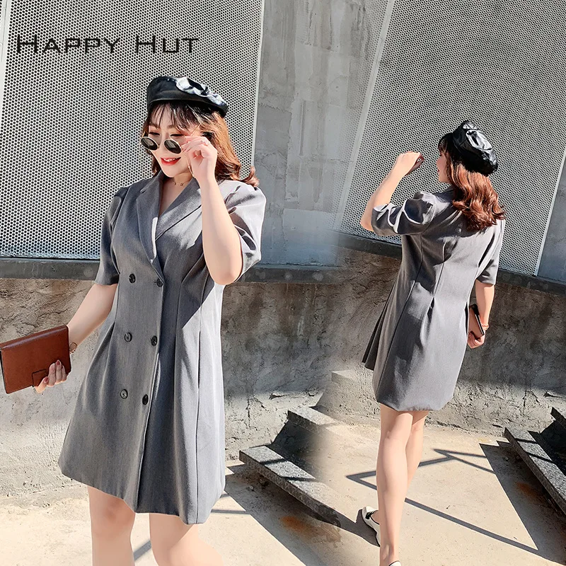 Платье большого размера 2019 осеннее французское новое женское двубортное платье