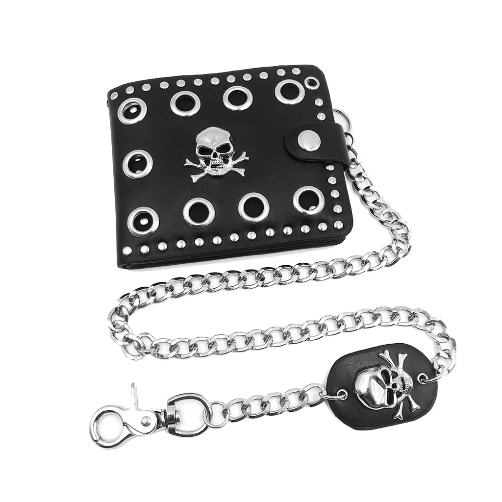 02-black color Кожа крутой панк готический Западный череп клатч кошелек кошельки с цепочкой для мужчин - Цвет: 02-black color
