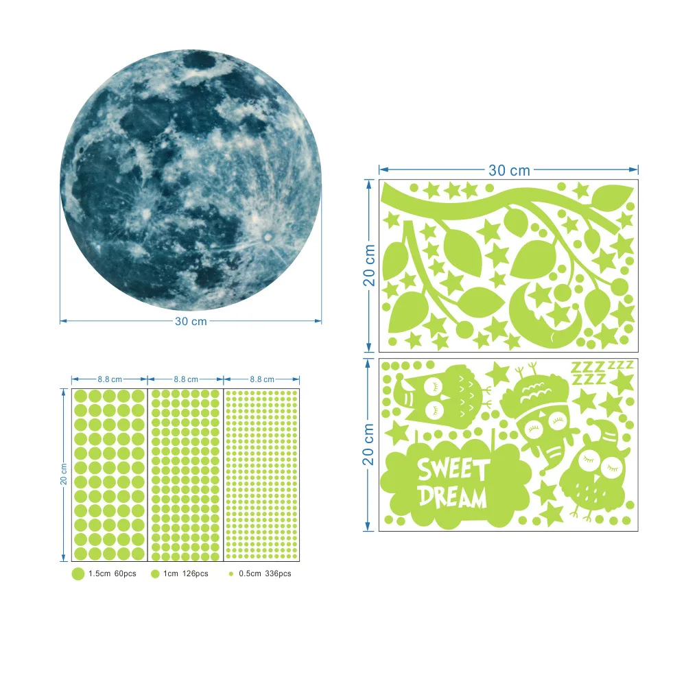 

Luminous Wall Sticker Moon Light Branch Owl Star Dot Fluorescent Sticker Home Decoration Self Adhesive Cartoon Sticker