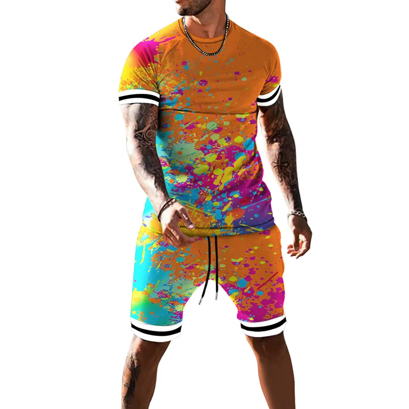 

Summer New Style 3D Printing Color Oil Painting Men's Suit Hip-Hop T-shirt + Shorts 2-Piece Set 2021 Outdoor Leisure Sportswear