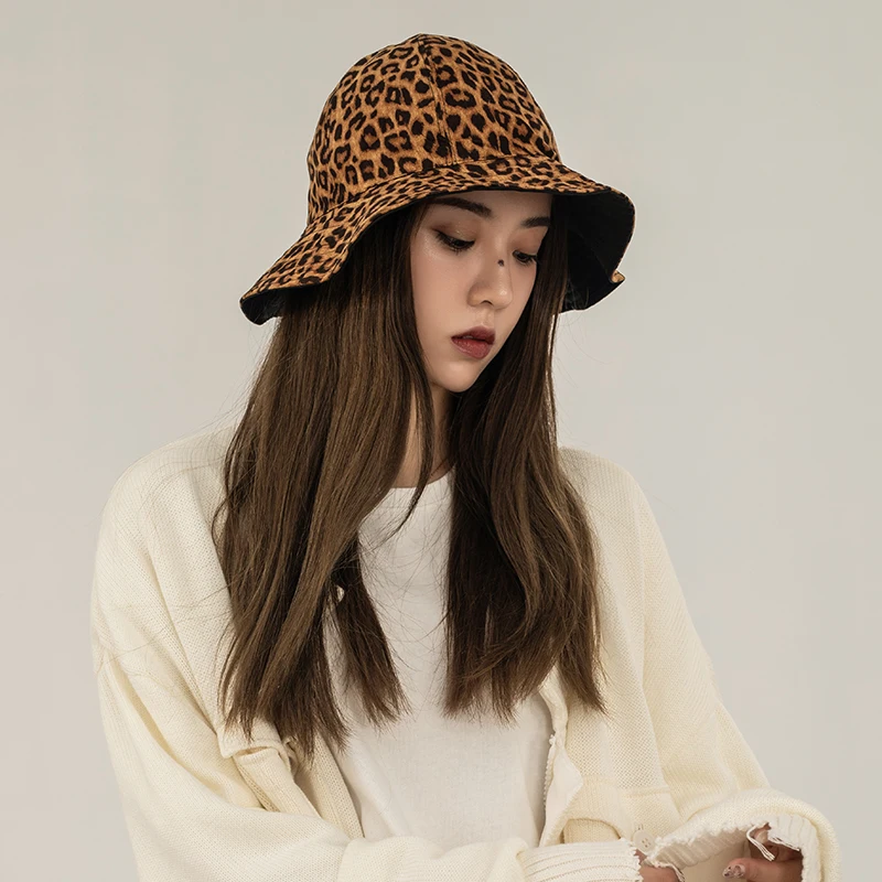 Женская леопардовая и черная Панама двухсторонняя Рыбацкая шляпа уличная