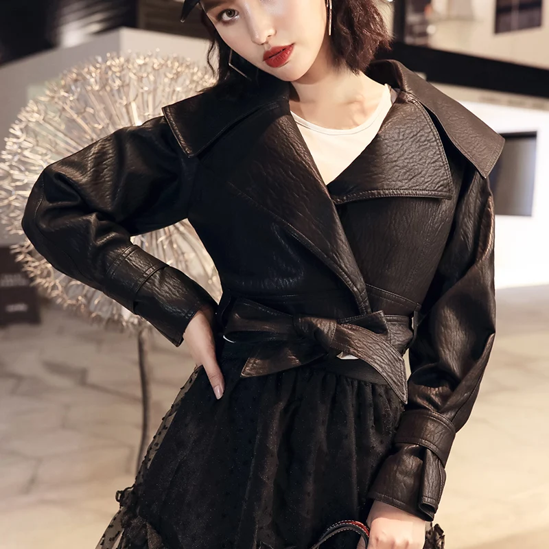 Женская куртка из искусственной кожи на весну новинка 2020 Повседневная Черная