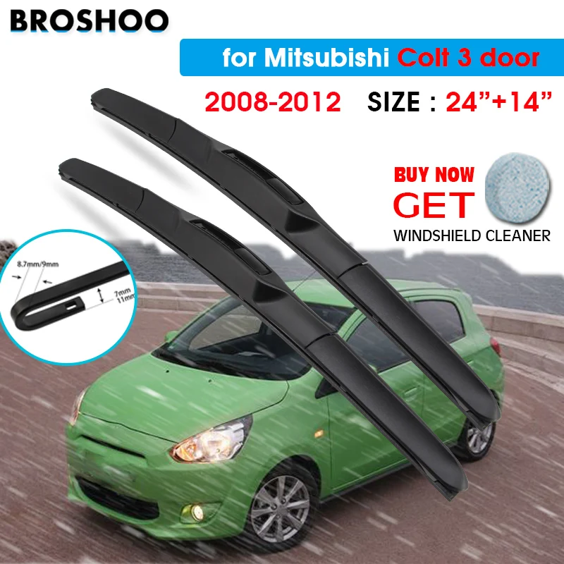 

Щетка стеклоочистителя автомобиля для Mitsubishi Colt 3 двери 24 "+ 14" 2008-2012 Авто Стеклоочистители лобового стекла лезвия окно подходит U Крюк руки