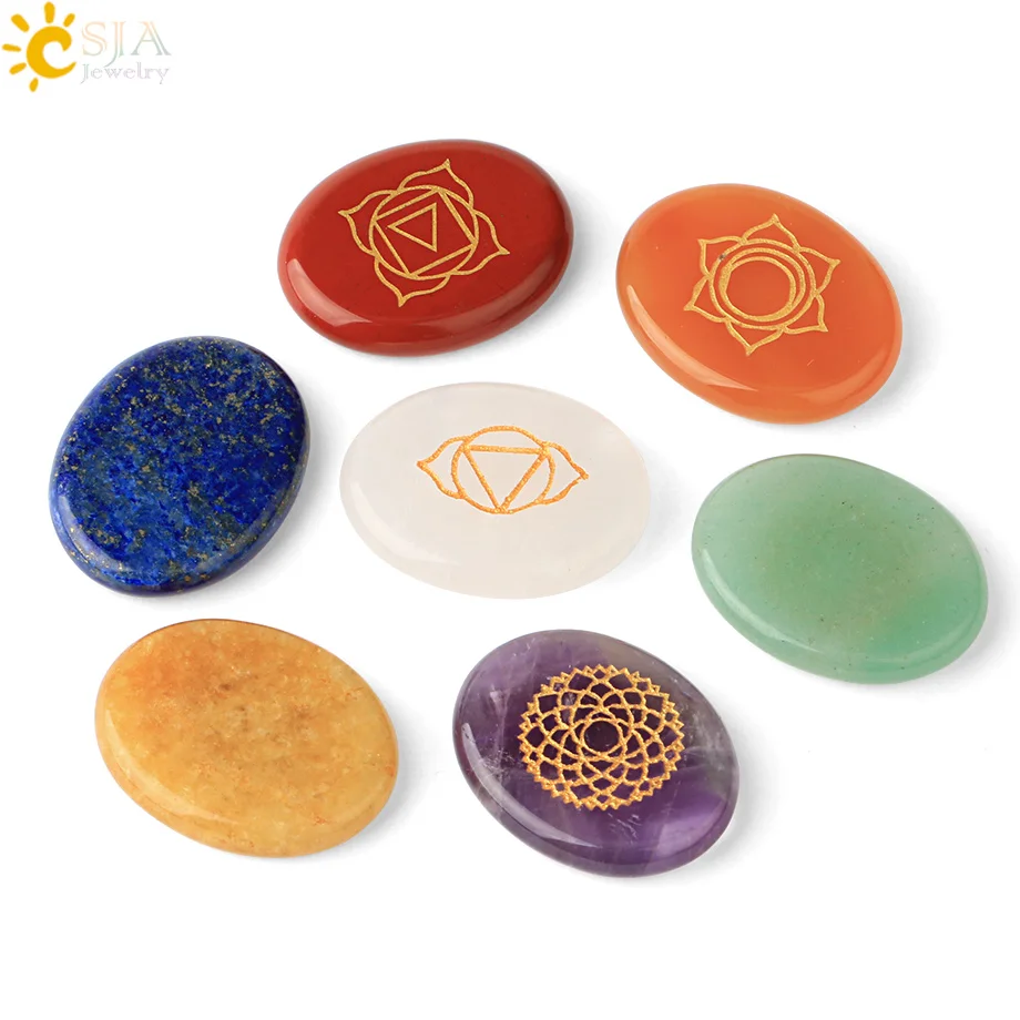 CSJA Исцеление 7 символ чакры гравировка набор 100% натуральные драгоценные камни