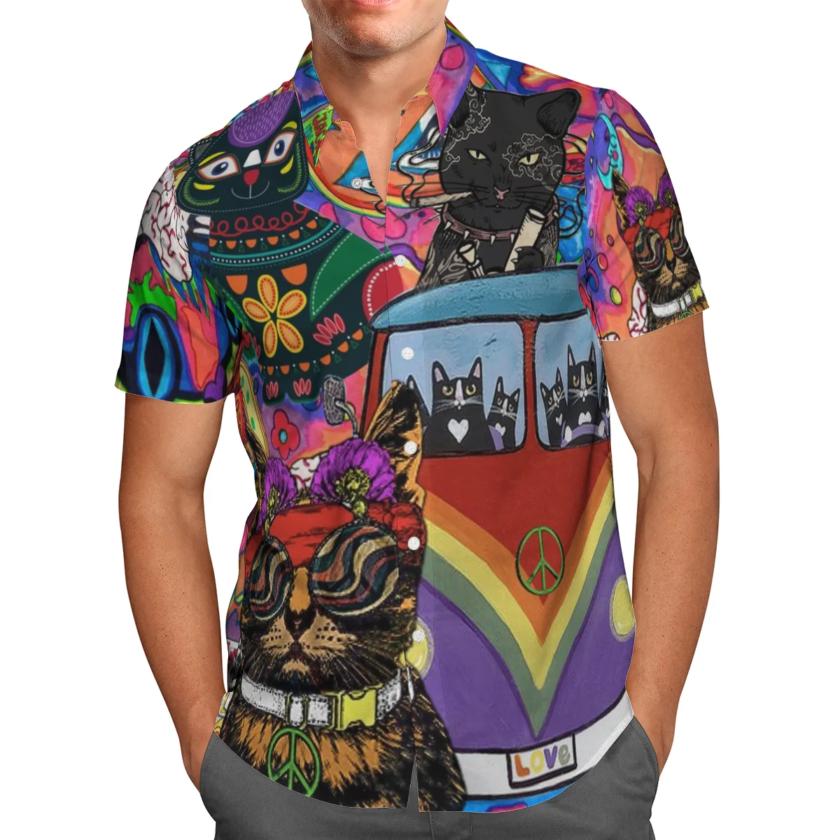 

Anime Cat 3D Print Beach Hawaiian 2021 Summer Shirt Short Sleeve Shirt Streetwear Oversized 5XL Camisa Social Chemise Homme-869