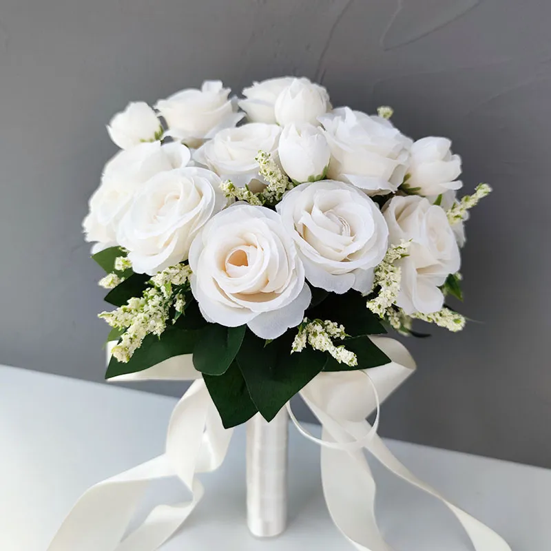 כלה שושבינה חתונה זר לבן משי פרחים מלאכותיים ורדים הכלה Boutonniere סיכות Mariage זר חתונה אביזרים
