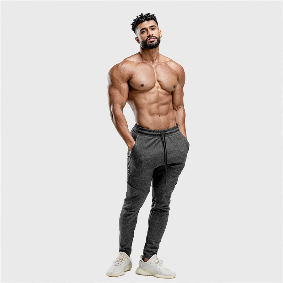 

AYJK7 Solid Men Pants Sweatpants Fitness Joggers Fitness Gym Training New Male Trousers Workout Sportswear Hip Joggers