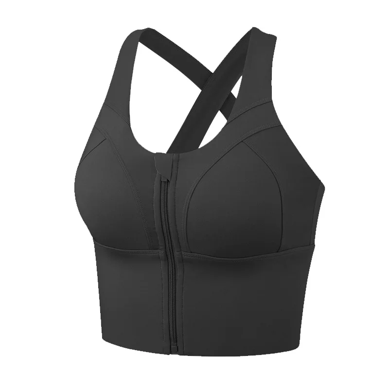 

High-intensity Sports Underwear Front Zipper Shockproof Running Fitness Vest Cross Beauty Back Yoga Bra Bra